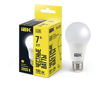 Лампа LED A60 шар 7Вт 230В 3000К E27 IEK