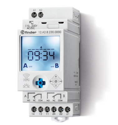 Реле времени цифровое недельное; монтаж на рейку 35мм; 2СO 16A; питание 24B AC/DC; NFC; ширина 35мм; степень защиты IP20