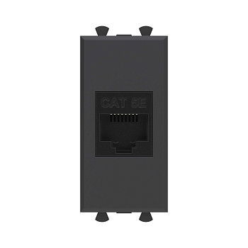 Компьютерная розетка RJ-45 без шторки модульная, кат.5е, "Avanti", "Черный матовый", 1 модуль