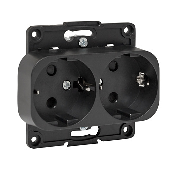 Стокгольм Механизм Розетки 2-местной с/з 16А черный с защ. штор. EKF PROxima