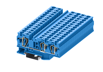 Клемма на DIN-рейку пружин. 6 мм2 3 конт. проходная син.