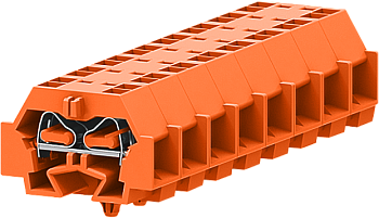 2-2 проходная клемма с боковым подключением с защёлкивающимися ножками серии 242, оранжевая