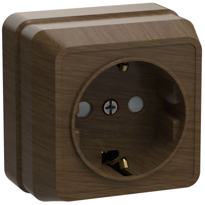 РСш20-3-ОД Розетка 1местн. с з/к с защ.штор. 16А откр.уст. ОКТАВА (дуб)