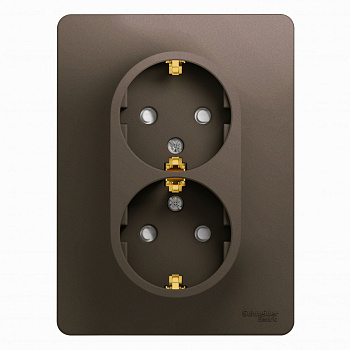 GLOSSA РОЗЕТКА двойная с заземлением со шторками., в сборе, ШОКОЛАД