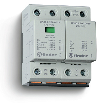 Устройство защиты от импульсных перенапряжений УЗИП тип 1+2 (1 варистор/искровый разрядник + 1 искровый разрядник); модульный, ширина 72мм;