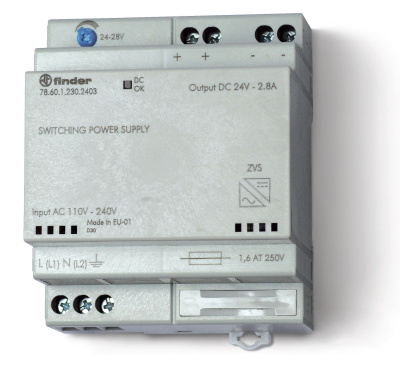 Импульсный источник питания; вход 110...240В AC; выход 24В DC, 60Вт; модульный, зарадка аккумуляторов;  упаковка 1шт.