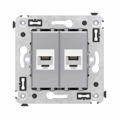 Телефонная розетка RJ-12 без шторки в стену двойная, "Avanti", "Закаленная сталь"