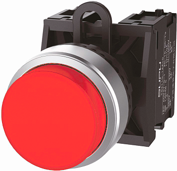 Кнопка серии TS2 с металлическим кольцом, выпуклый тип, мгновенное действие, красн.