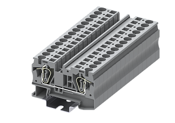 Клемма на DIN-рейку пружин. 6 мм2 2 конт. проходная сер.