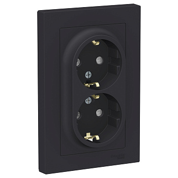 ATLASDESIGN РОЗЕТКА двойная с заземлением со шторками, 16А, в сборе, КАРБОН