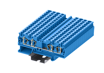 Клемма на DIN-рейку пружин. 4 мм2 4 конт. проходная син.