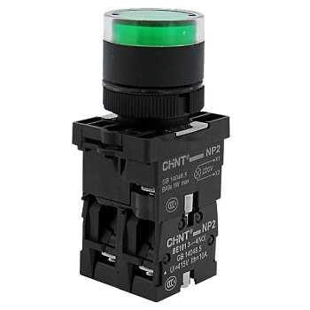 Кнопка управления NP2-EW3365 1НО+1НЗ зеленая AC/DC230В(LED) IP40 (CHINT)