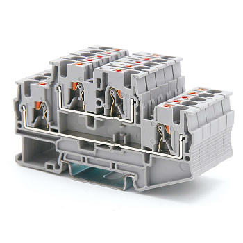 Клемма двухуровневая, зажим push-in, 4 точки подключения, 4 кв.мм, серая