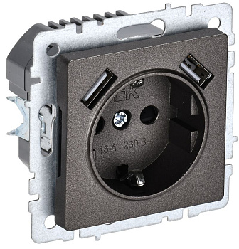 BRITE Роз. с з/к/ш 16А с USB A+A 3,1А РЮш10-2-БрТБ бр. IEK