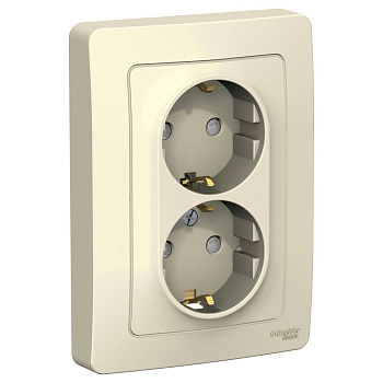 BLANCA С/У РОЗЕТКА двойная с заземлением со штор., 16А, 250В, МОЛОЧНЫЙ