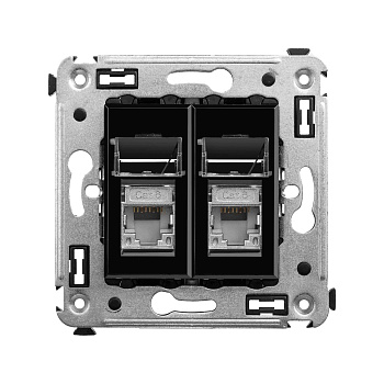 Компьютерная розетка RJ-45 в стену, кат.6 двойнаяэкранированная,"Avanti", "Черный квадрат"