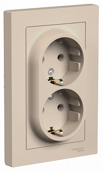 ATLASDESIGN РОЗЕТКА двойная с заземлением, 16А, в сборе, ПЕСОЧНЫЙ