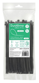 Стяжка кабельная нейлоновая 200х3.6 Чёрная (100шт) в пакете с замком ЗИП-ЛОК