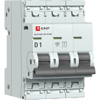 Автоматический выключатель 3P 1А (D) 6кА ВА 47-63N EKF PROxima