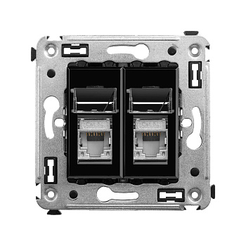 Компьютерная розетка RJ-45 в стену, кат.5e двойная экранированная,"Avanti", "Черный квадрат"