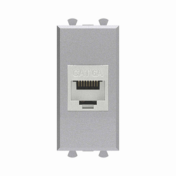 Компьютерная розетка RJ-45 без шторки модульная, кат.6А экранированная, "Avanti", "Закаленная сталь", 1 модуль