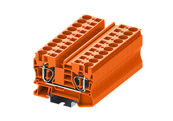 Клемма на DIN-рейку пружин. 10 мм2 2 конт. проходная оранж.