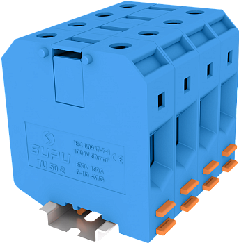 Клемма на DIN-рейку винт. 50 мм2 2 конт. проходн. Синяя