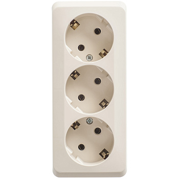 ЭТЮД О/У тройная РОЗЕТКА с заземлением без шторок 16А 250В, КРЕМ, Россия