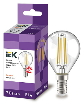 Лампа LED G45 шар прозр. 7Вт 230В 3000К E14 серия 360° IEK Лампа LED G45 шар прозр. 7Вт 230В 3000К E14 серия 360° IEK