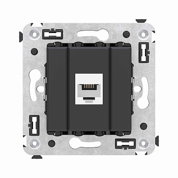 Телефонная розетка RJ-12 без шторки в стену одинарная, "Avanti", "Черный матовый"