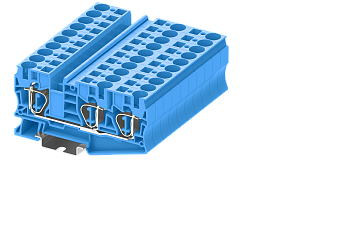 Клемма на DIN-рейку пружин. 10 мм2 3 конт. проходная синяя