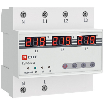 Реле выбора фаз с дисплеем RVF-3-63А EKF PROxima Реле выбора фаз с дисплеем RVF-3-63А EKF PROxima