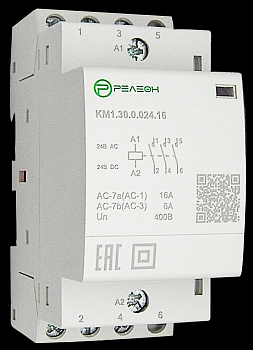 Модульный контактор 3НО контакта 16А (~/= 24В AC/DC)