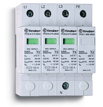 Устройство защиты от импульсных перенапряжений УЗИП тип 2 (3 варистора + 1 искровый разрядник); модульный, ширина 70мм; степень защиты IP20