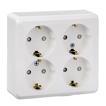 ЭТЮД О/У 4-местная РОЗЕТКА с заземлением со шторками 16А 250В, БЕЛЫЙ, Россия