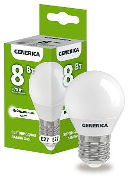 Лампа LED G45 шар 8Вт 230В 4000К E27 GENERICA Лампа LED G45 шар 8Вт 230В 4000К E27 GENERICA