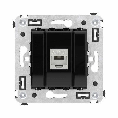 Компьютерная розетка RJ-45 без шторки в стену, кат.6А одинарная экранированная, "Avanti", "Черный квадрат"