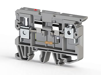 Клеммник с держ. предохр. (5х20, 5х25) с индикацией 220VDC на DIN-рейку, 6 мм.кв. (серый);  ASK 2LD (220 VDC)