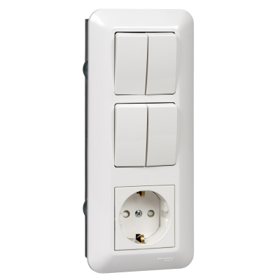 BLANCA С/У БЛОК: РОЗЕТКА с зазем.+ ВЫКЛ.2-клав.+ ВЫКЛ 2-клав, БЕЛЫЙ,розн.уп.Рос