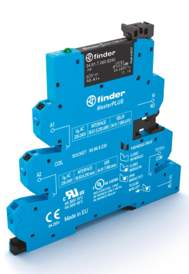 Интерфейсный модуль, твердотельное реле, серия MasterPLUS; выход 2A (240В AC); питание 24-240В AC/DC; категория защиты IP20; безвинтовые клеммы Push-in