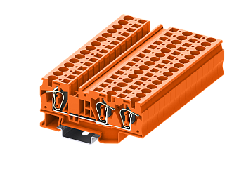 Клемма на DIN-рейку пружин. 6 мм2 3 конт. проходная оранж.