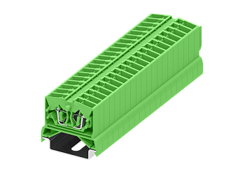 Клемма миниатюрная, CAGE CLAMP на большую DIN рейку (35), под штекер, 2-проводная, 2.5мм², зелён.