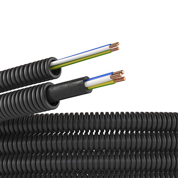 Электротруба ПНД гибкая гофр. д.16мм, цвет черный, с проводом ПуВ 3х2,5мм² РЭК "ГОСТ+", 50м
